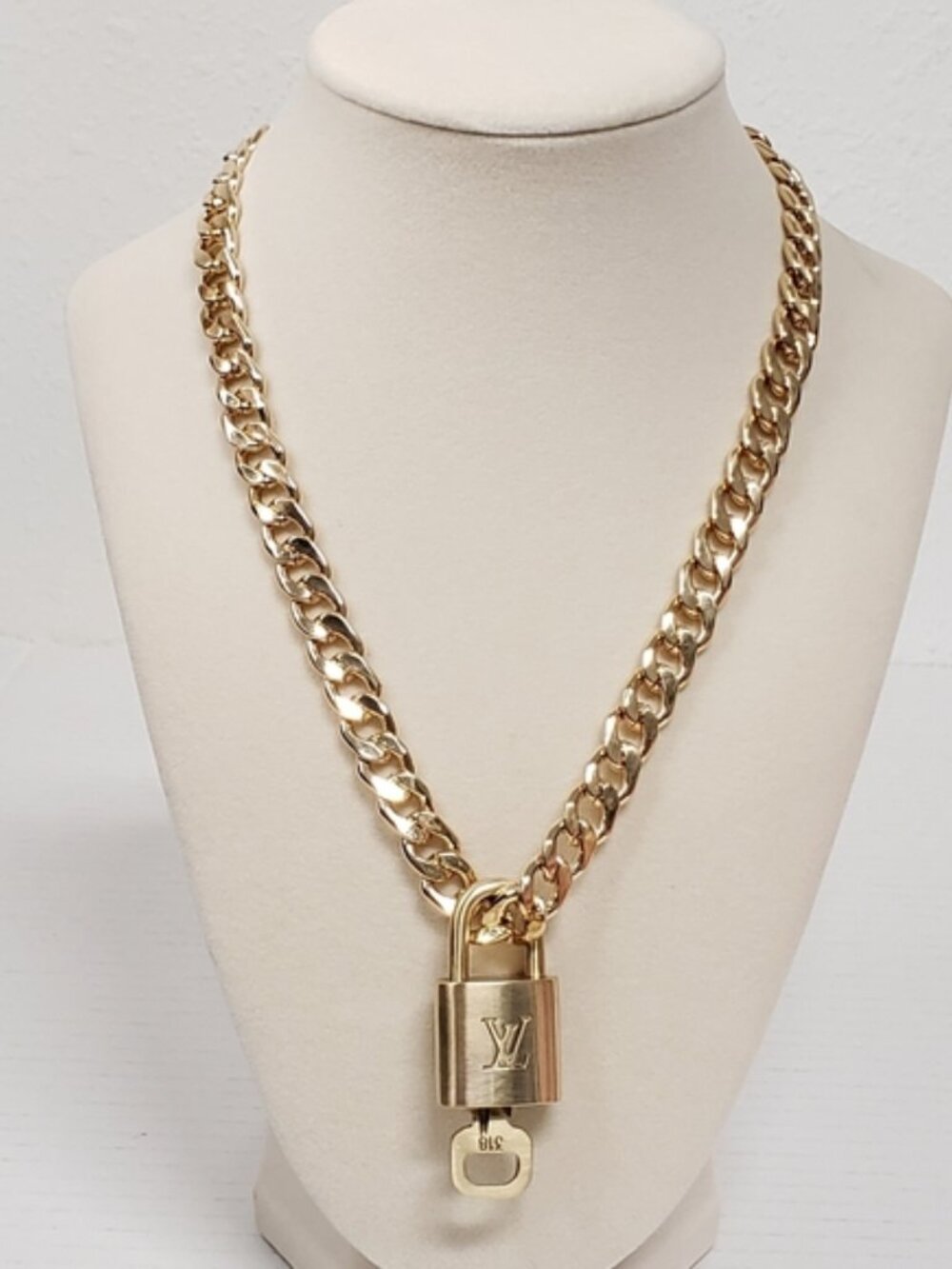 Authentic Louis Vuitton Padlock Gold Pendant with Fashion Cuban Plated Chain - Picture 8 of 12
